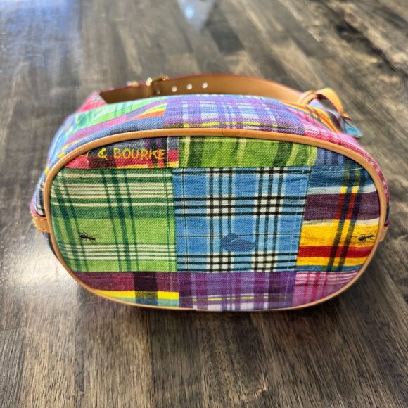 Dooney & Bourke Picnic Ants Canvas Madras Plaid Hobo Bag Purse 9" x 8" x 5"  - R - Picture 5 of 13